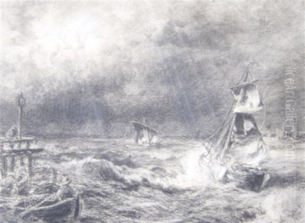 A Dutch Packet Boat In A Storm Oil Painting by Herman Herzog