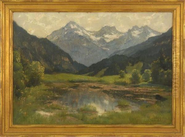 European Mountain Scene Oil Painting by Herman Herzog