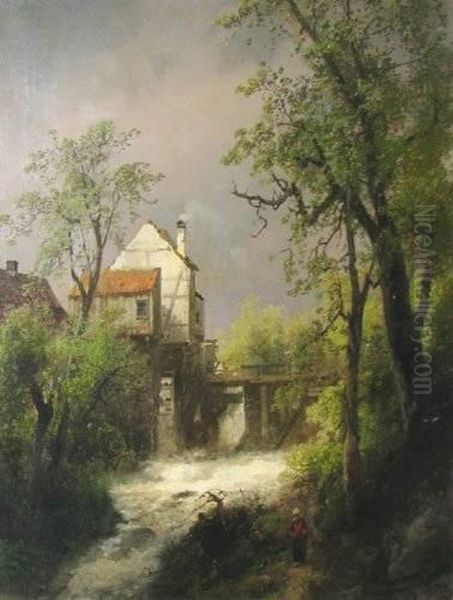 Stream And Watermill Oil Painting by Herman Herzog