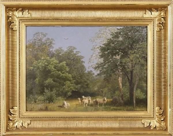 Landscape With Sheep Grazing Oil Painting by Herman Herzog