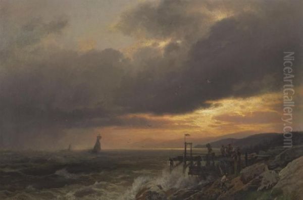 Sunset On The Coast Of Maine Near Port Clyde Oil Painting by Herman Herzog