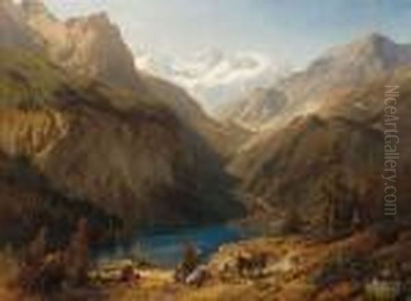 Upper Lake Of The Keonig Sea, Bavarian Highlands Oil Painting by Herman Herzog