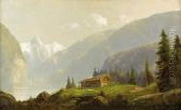 Alpine Landscape Oil Painting by Herman Herzog