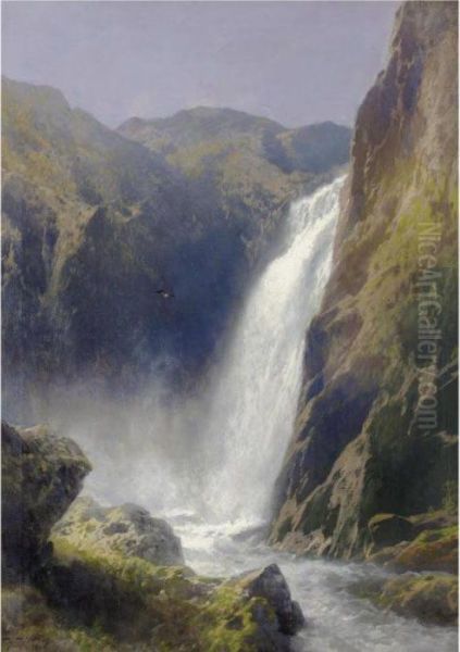 Voeringfoss, Hardanger (norway) Oil Painting by Herman Herzog