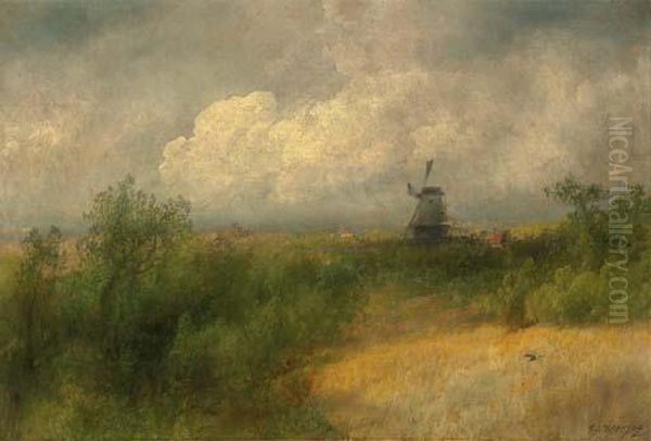 Landscape With Windmill Oil Painting by Herman Herzog