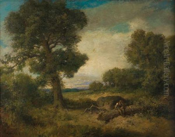 Figure In A Landscape Oil Painting by Herman Herzog