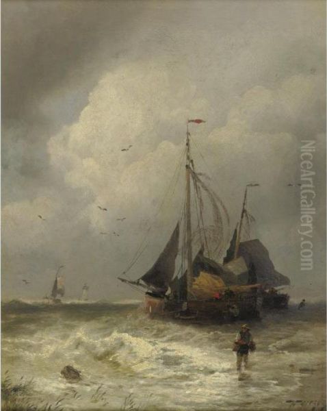 Fishing Boats At Scheveningen, Holland Oil Painting by Herman Herzog