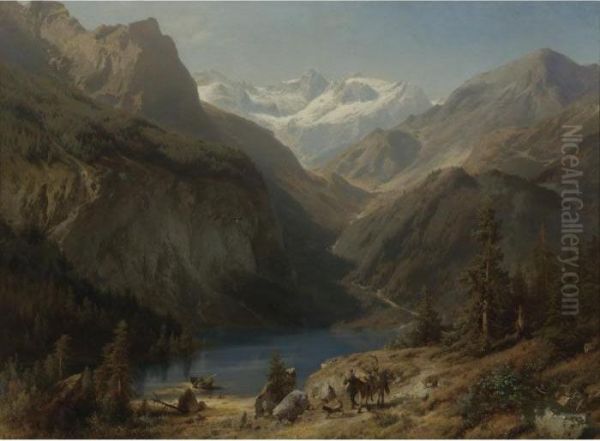 Upper Lake Of The Koenig Sea, Bavarian Highlands Oil Painting by Herman Herzog