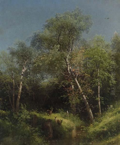 Deer In The Wild Woods Oil Painting by Herman Herzog