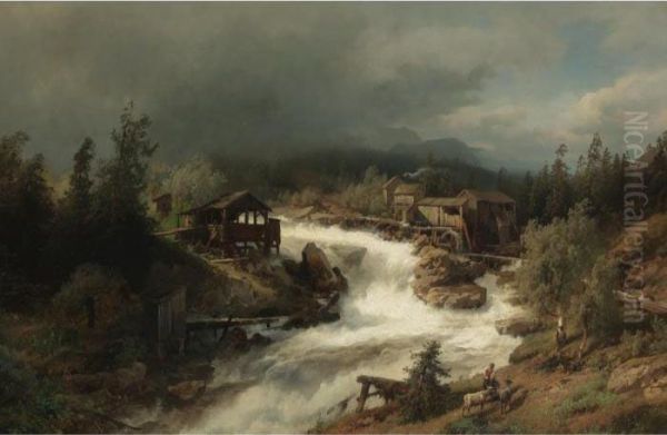 Spring At The Mill Oil Painting by Herman Herzog