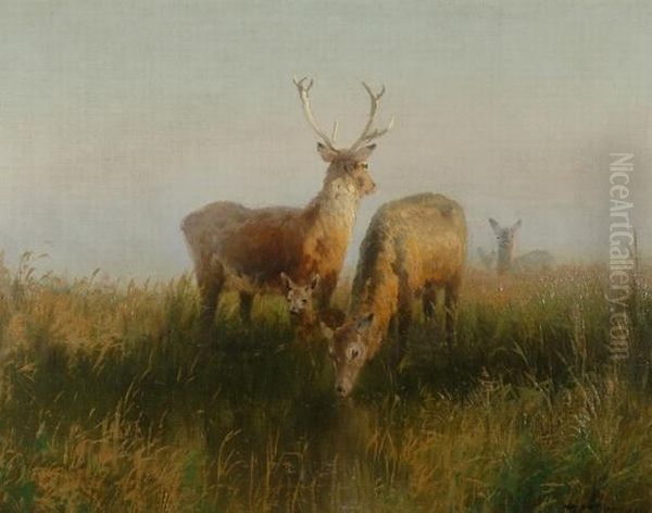 Elk Losing Their Winter Coat, Circa Oil Painting by Herman Herzog