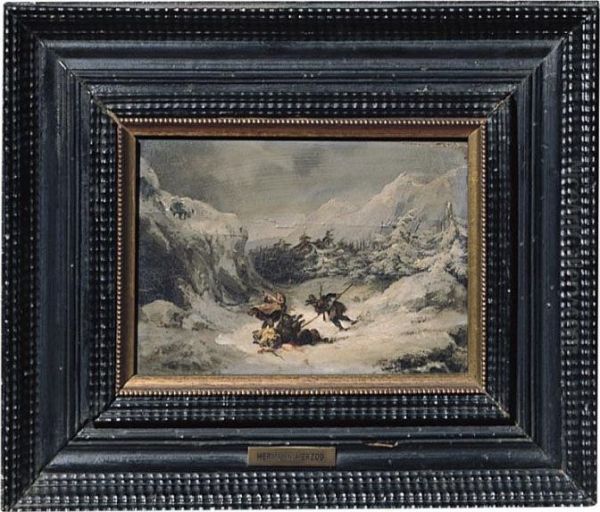 Paesaggio Con Scena Di Aggressione Oil Painting by Herman Herzog