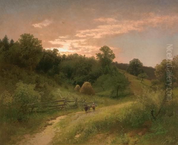 Country Road Oil Painting by Herman Herzog