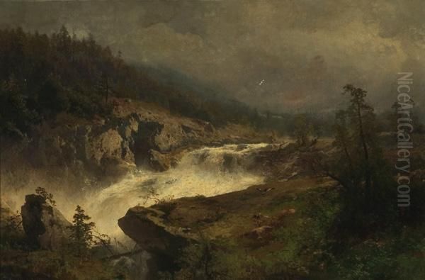 Raging River Oil Painting by Herman Herzog