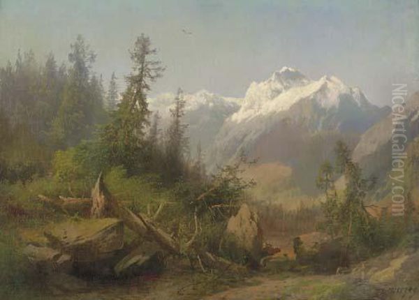 In The Sierras Oil Painting by Herman Herzog