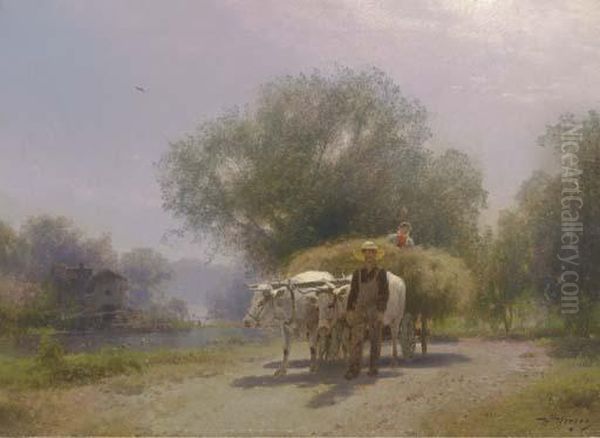 Harvest Scene In Flatbrookville Oil Painting by Herman Herzog