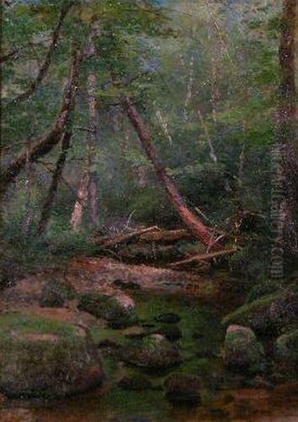 Shaded Woodland Stream Oil Painting by Herman Herzog