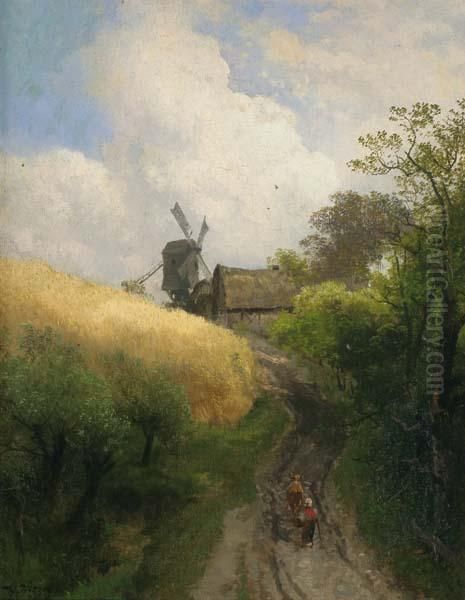 Path To The Windmill Oil Painting by Herman Herzog