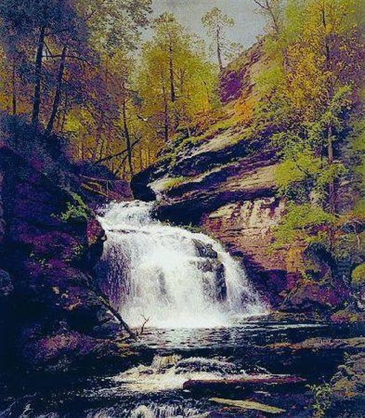 Forest Interior With Waterfall Oil Painting by Herman Herzog