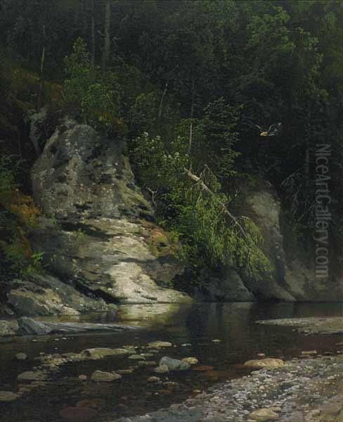 Eagle Above The River Oil Painting by Herman Herzog