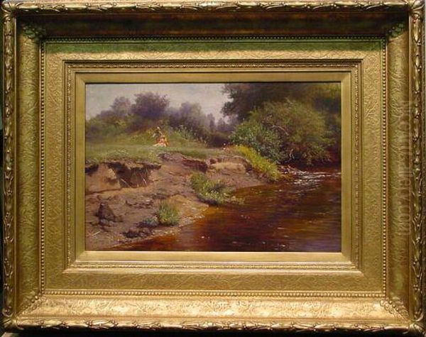 Children By A Stream Oil Painting by Herman Herzog