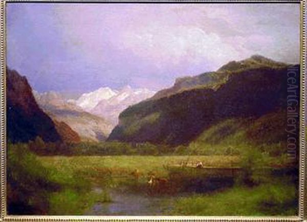 Hasli Thal In Berner Oberland (switzerland) Oil Painting by Herman Herzog