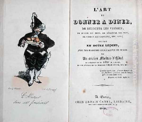 Frontispiece of the book LArt de Donner A Diner Oil Painting by Henri Bonaventure Monnier