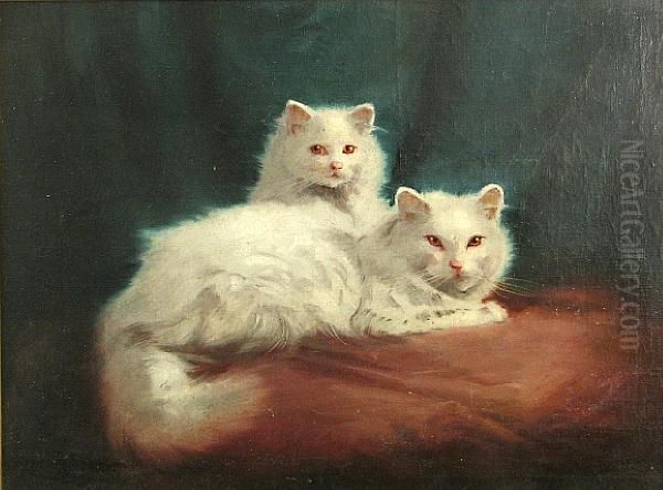 A Mother With Her Kitten Oil Painting by Arthur Heyer