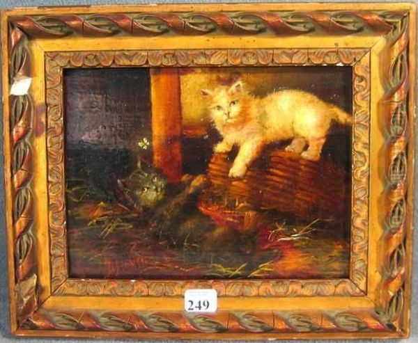 Chatons Et Papillon Oil Painting by Arthur Heyer