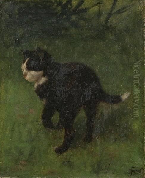 The Hunter - Black Cat Oil Painting by Arthur Heyer