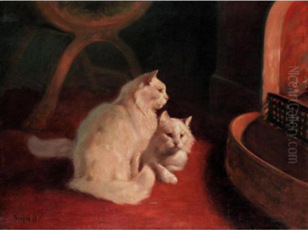 Warming In Front Of The Fire Oil Painting by Arthur Heyer