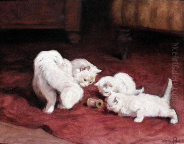 Kittens Playing With A Cotton Reel Oil Painting by Arthur Heyer