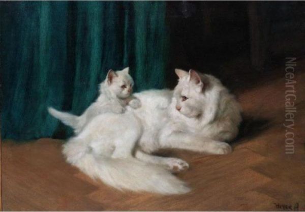 Feline With Her Kitten Oil Painting by Arthur Heyer