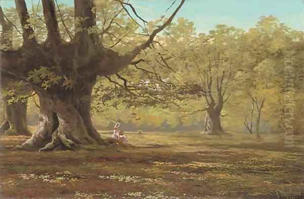 The old oak tree, Sherwood Forest, Nottinghamshire Oil Painting by Francis Sydney Muschamp