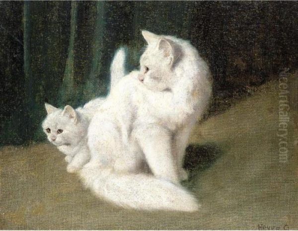 Mother And Kitten Oil Painting by Arthur Heyer