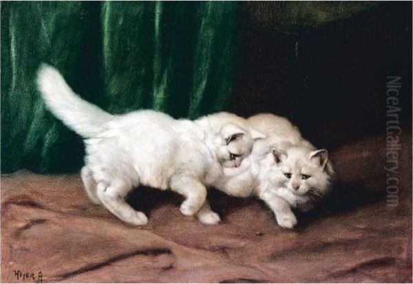 Two White Kittens Oil Painting by Arthur Heyer