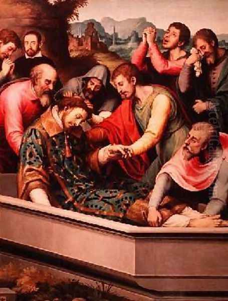 The Burial of St Esteban Oil Painting by Vicente Juan (Juan de Juanes) Macip