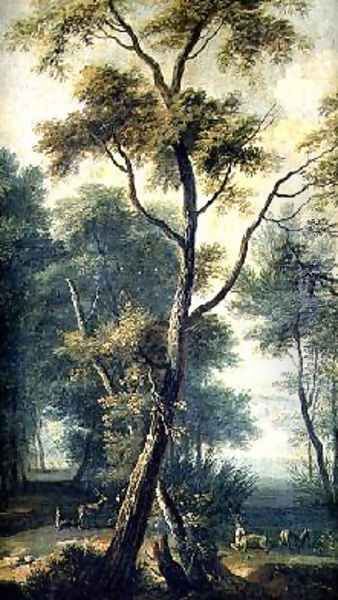 A Woodland Landscape with Deer Oil Painting by Albert Meyering