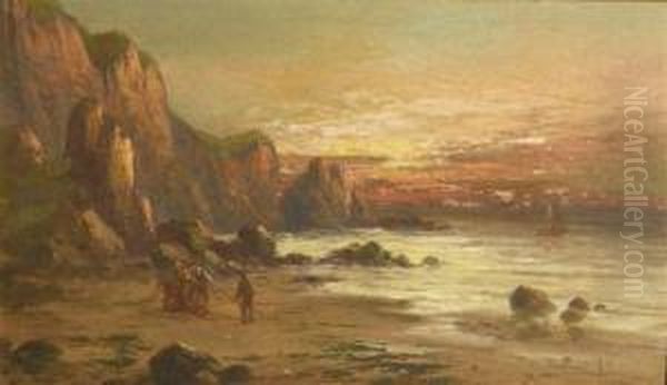 Sunset On The Cornish Coast Oil Painting by Frank Hider