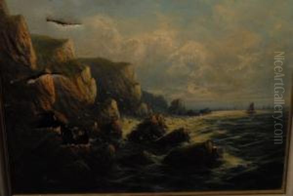 A Pair, The Evening Glory Of The Western Sky And The Rockface Oil Painting by Frank Hider