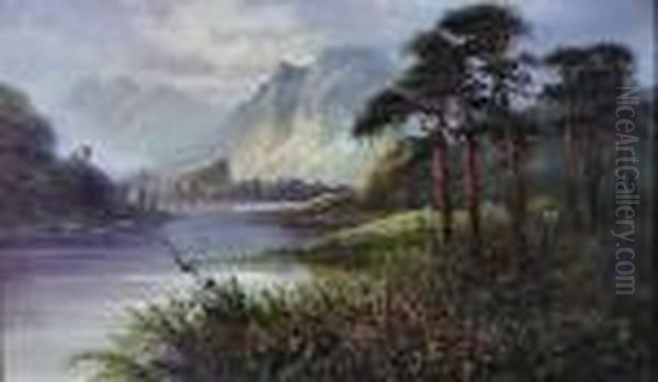 Scottish Loch Scene With Mountains To Background Oil Painting by Frank Hider