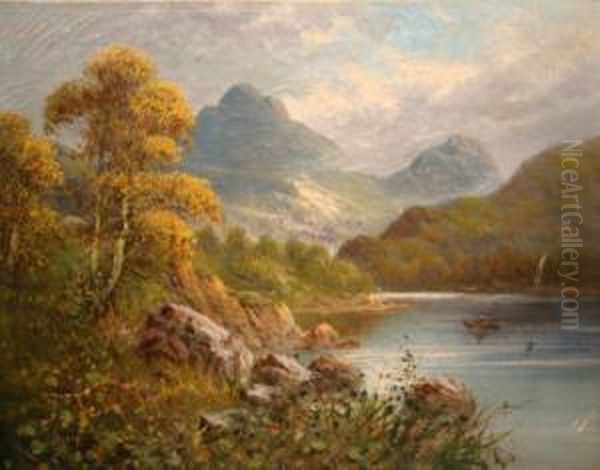 A Man In A Rowing Boat On The 
River Glaslyn, The Moelwynns Beyond, Snowdonia, North Wales Oil Painting by Frank Hider