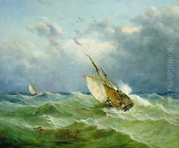 Lowestoft Trawler in Rough Weather Oil Painting by John Moore