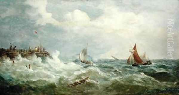 Boats Making for the Harbour Mouth Oil Painting by John Moore