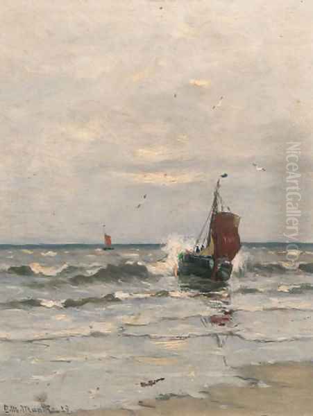 The arrival of the Katwijk 9 Oil Painting by Gerhard Arij Ludwig Morgenstje Munthe