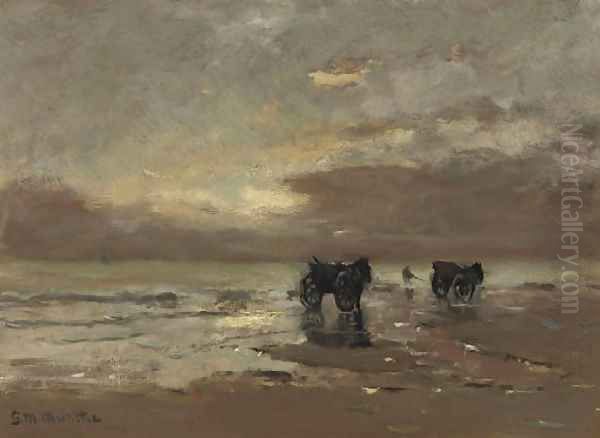 Shell-fishers on the beach Oil Painting by Gerhard Arij Ludwig Morgenstje Munthe