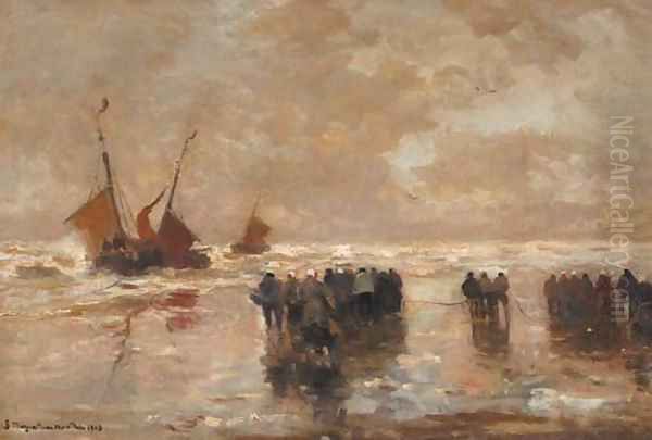 The arrival of the fleet Oil Painting by Gerhard Arij Ludwig Morgenstje Munthe