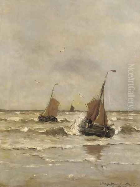 Bomschuiten in the surf Oil Painting by Gerhard Arij Ludwig Morgenstje Munthe