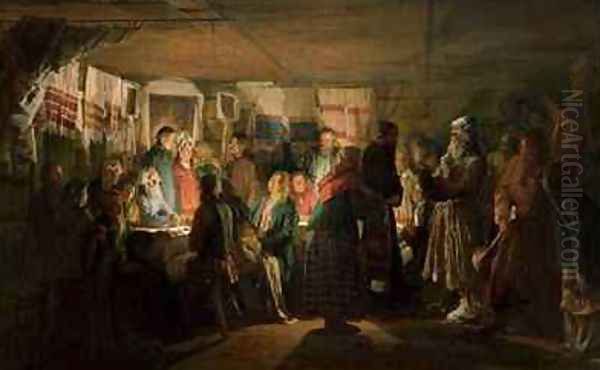 The Visit of a Sorcerer to a Peasant Wedding 1875 Oil Painting by Vasili Maksimovich Maksimov