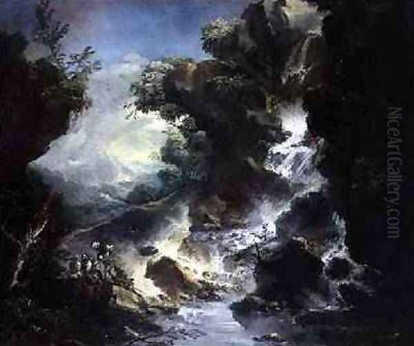 Landscape with Waterfall Oil Painting by Antonio Marini